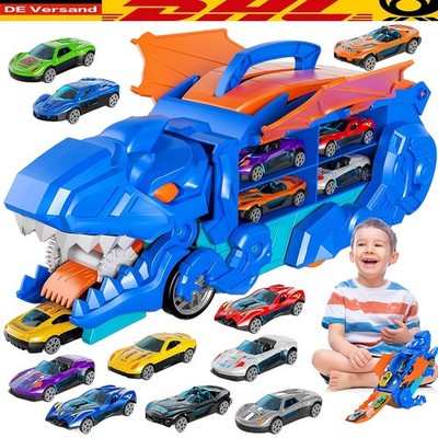 Dinosaurier Carrier LKW Spielzeug Komplettset Rennwagen und Bahn Jungen Mädchen