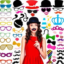 60 Pcs Photo Booth Props Funny Selfie Props for Wedding Prom Party Supplies