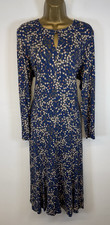 David Nieper Dress Blue Orange Floral Stretchy Jersey Long Sleeve UK 16