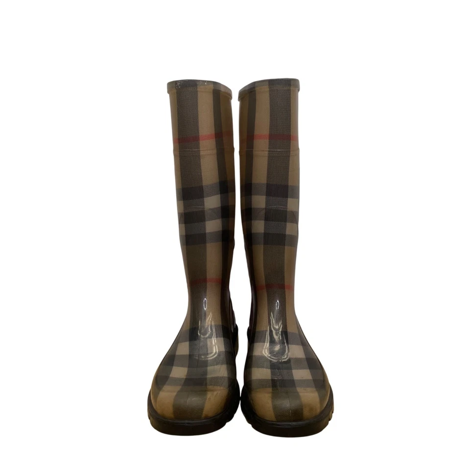 Botas de lluvia impermeables a cuadros de goma beige para mujer talla 38 Foto 2 de 4