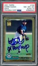 Ichiro Suzuki Signed 2001 Topps Gold RC 726 PSA 8.5 Sig 10 01 ROY/MVP PSA/DNA