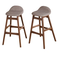 Buylateral Set of 2 Mid-Century Modern 30" Bar Height Faux Leather Barstools