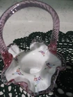 FENTON  (HP) DUSTY ROSE OVERLAY FLORAL BASKET signed by G Fenton 1996
