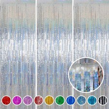 Silver Tinsel Curtain Backdrop 3 Pack, 3.2 x 8.2 FT Party Decorations