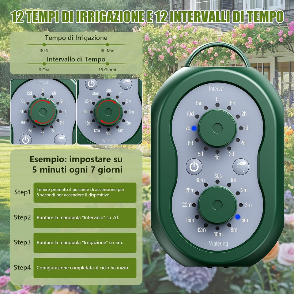Kit Irrigazione A Goccia Per Orto Kit Irrigazione A Goccia Automatica 20 Pezzi - Regolabile 1-15 Giorni, Per Piante Interno/Esterno, Facile Installazione Sistema Irrigazione Vasi