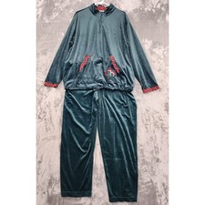Vintage Bobbie Brooks Tracksuit Women 22W/24W Green Velvet Velour Holiday Winter