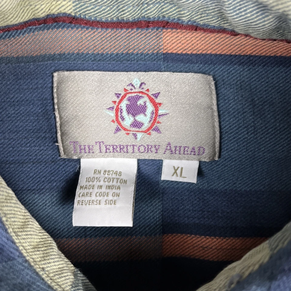 Territory Ahead Flannel Shirt Mens XL Geometric Long Sleeve Cube 90s Colorblock - Image 3 of 4