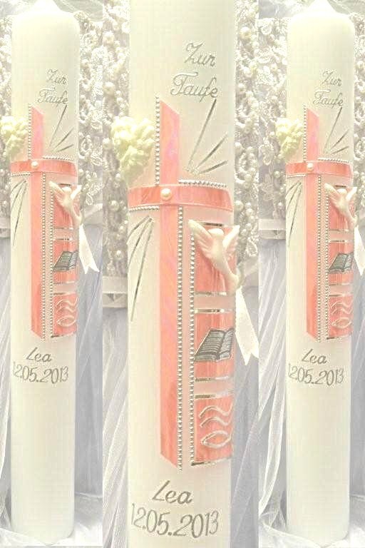 Taufkerze Kommunionkerze Junge Mädchen 400/40 mm mit Taube, Bibel & Fisch T009