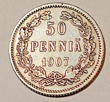 Finland  *  50 penniä *1907 * Silver * condition 1+ *Empire Nikolai II
