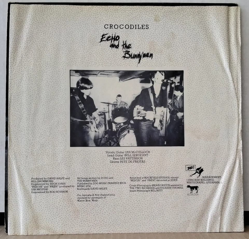 ECHO AND THE BUNNYMEN КРОКОДИЛЫ 1980 WEA/KOROVA 600075 AUS НОВАЯ ВОЛНА ED 1 LP - Изображение 4 из 4