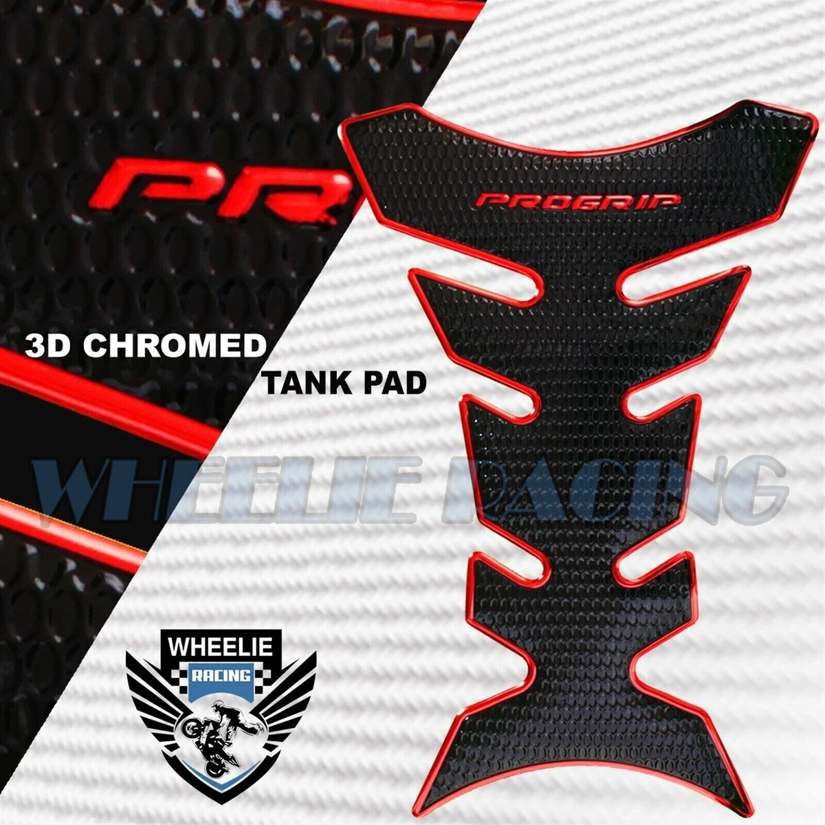 Chrome-Red & Black Tank Pad + 2x 3D Wing Logo + Honda Letter Emblem Sticker Set