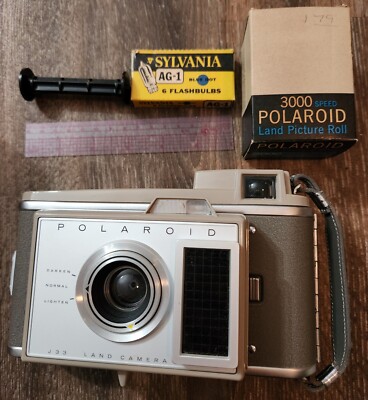 Vintage Polaroid J33 Land Camera Film Type 37, 3000 Speed- Sylvania AG-1  Bulb