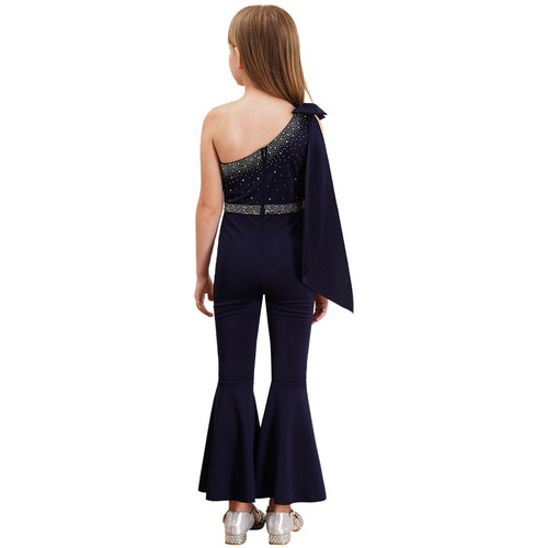 Kids Girls Bodysuit Bell-Bottom Rompers Elegant Jumpsuit Rhinestones Costume - Picture 17 of 30