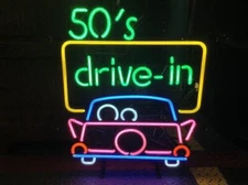 50's Drive In Garage Vintage Auto Car Neon Sign 19x15 Bar Pub Store Wall Decor