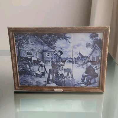 Große niederländische Delfter Fliesen Holz Schuhmacher J.C. Van Hunnik