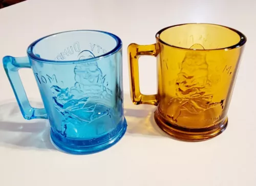 VTG  Indiana Glass Tiara Humpty Dumpty Childs Nursery Rhyme Blue & Amber Mug Cup