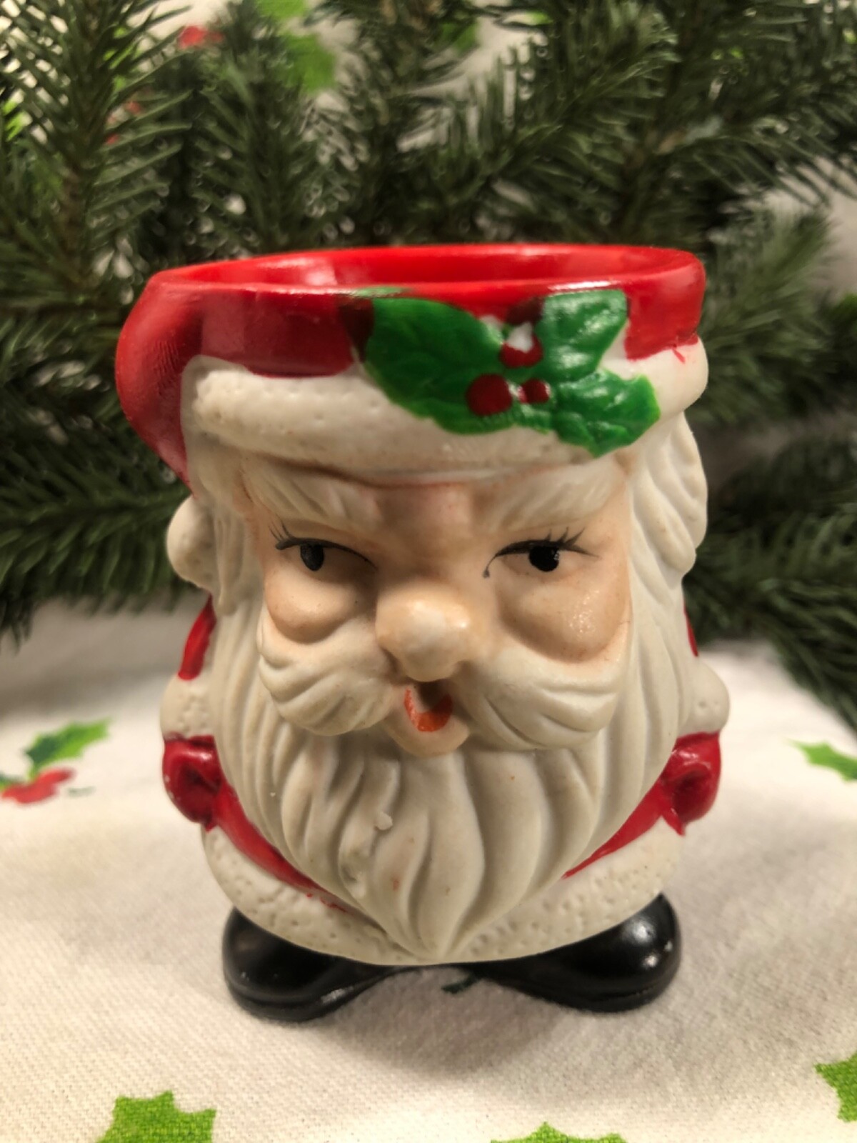 Vintage Christmas~ Santa Claus Votive Candle Holder~ Ceramic~ UCGC~ Taiwan