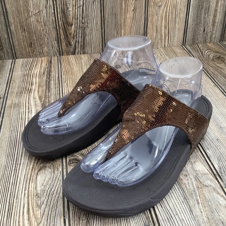 Босоножки Fitflop Lulu коричневые с мерцающими блестками шлепанцы стринги 034-012 женские размер 7 - Изображение 3 из 4