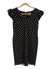 Calvin Klein Womens Black White Polka Dot Dress Size 12 Ruffle Cap Sleeves Zips