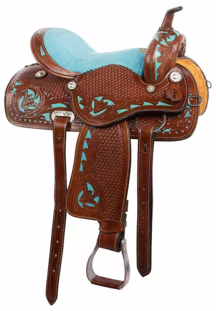 Turquoise Carving Barrel Racing Western Horse Saddle Tack Set Headstall 10