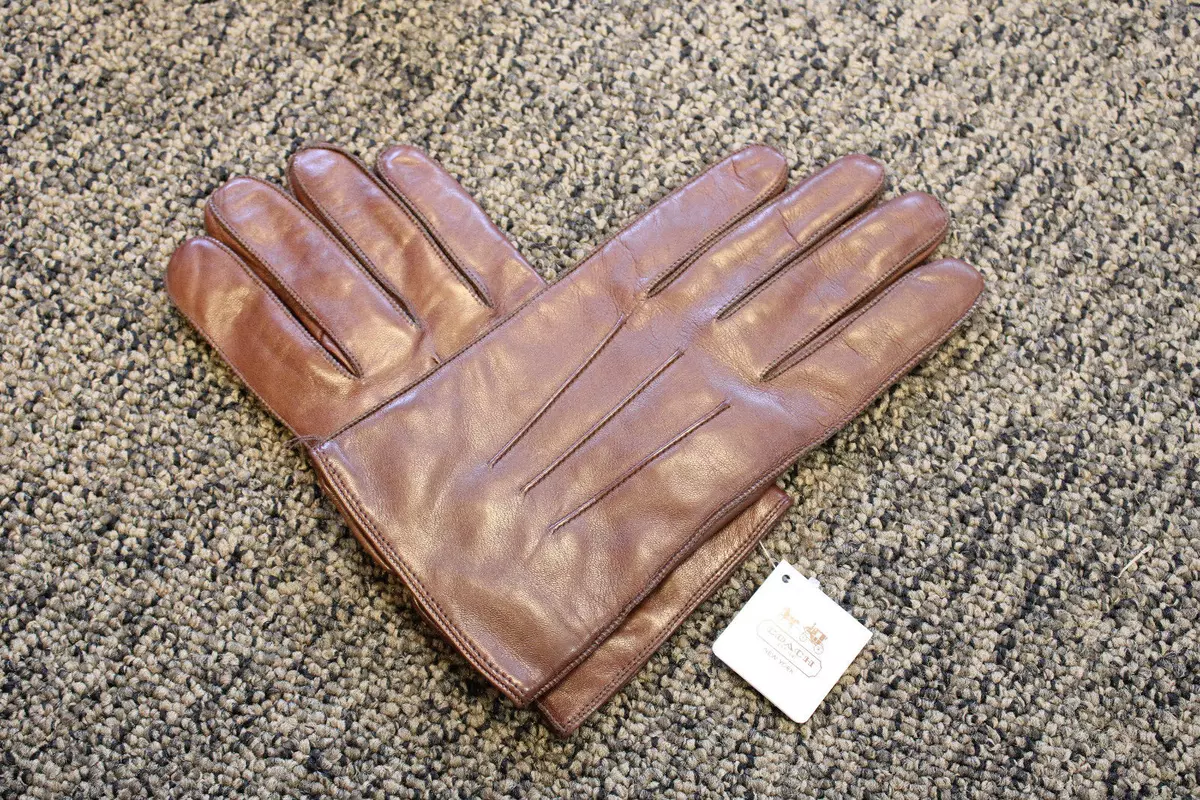 128 Coach Men s 100 Cashmere Lined Basic Nappa Leather Gloves Size Small FAWN