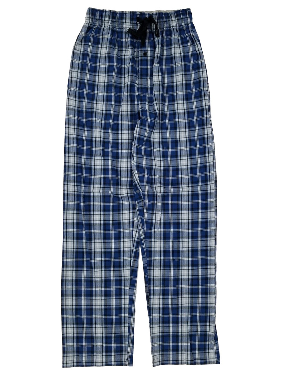 Hanes Mens Blue Plaid Plaid Tagless Woven Stretch Sleep Pants