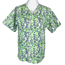 HAPPY SCRUBS Womens Size S Medical Scrub Workwear Floral Short Sleeve