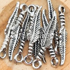 Silver Feather Charm Pendant 16x5mm Jewelry Findings 10pcs for Necklace earring