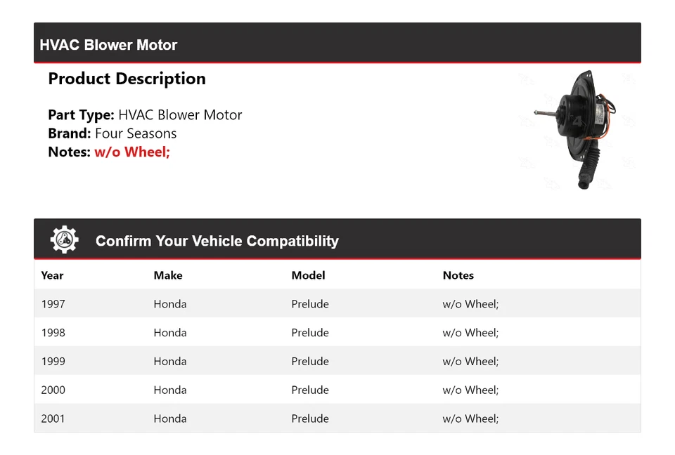 Motor soplador de climatización para Honda Prelude 1997-2001 4 estaciones 1998 1999 2000 Foto 2 de 4