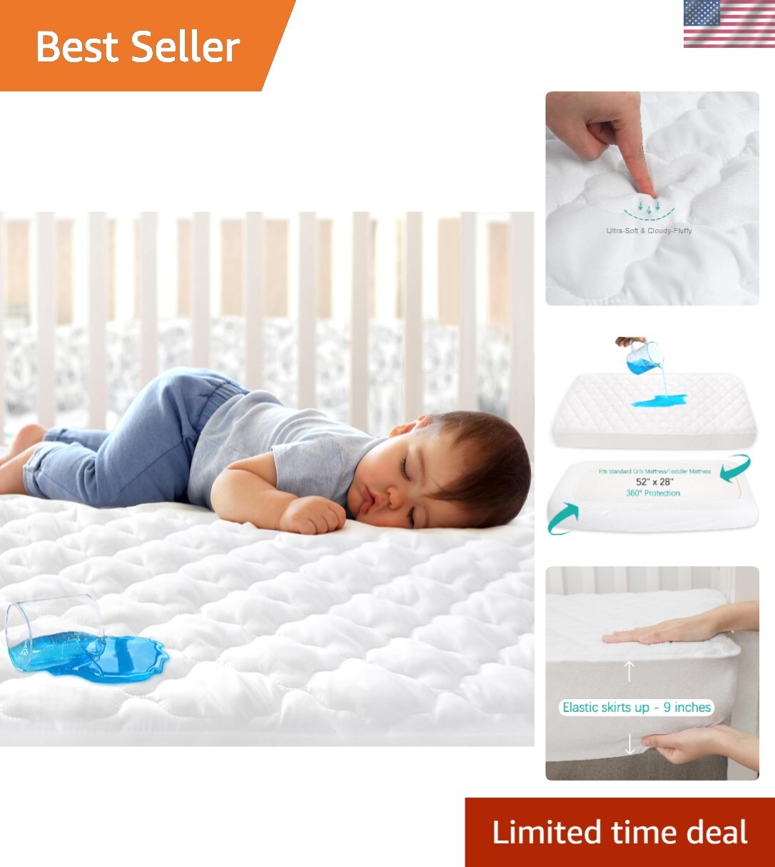 Waterproof Fitted Crib Mattress Protector Pad Cover Noiseless Breathable  -image