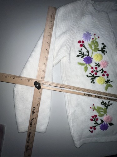 Vintage Sears Open Cardigan Women’s Medium Embroidered Flower Cottage - Picture 7 of 12