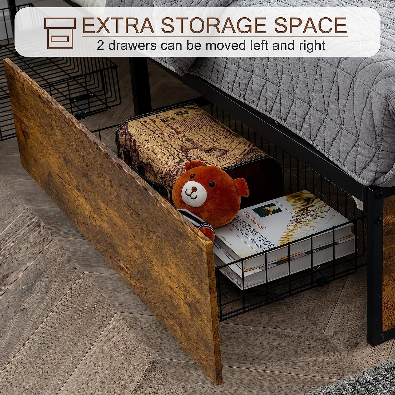 GAZHOME Twin Bed Frame with 2 XL Storage Drawers, Metal Platform Bed Frame with 