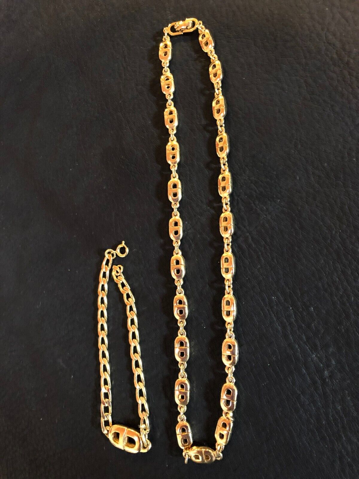 CHRISTIAN DIOR Necklace Bracelet set Pendant Chain AUTH Vintage Gold Choker F/S