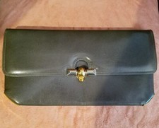 Gorgeous Gray Leather Stefano Serapian Clutch Or Purse With Shoulder Strap