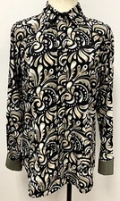 Royal Highness Equestrian Womens's Button Down Shirt Black All-Over Floral XL