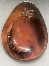 Vintage Mid Century Modern Brown Ceramic Drip Glaze Retro Ashtray W Bricklayer.