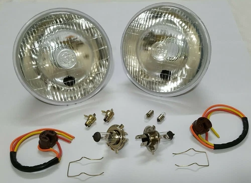 2 x Triumph Lucas halogen headlamp set 7 inch new left hand drive pilot hole - Picture 1 of 5