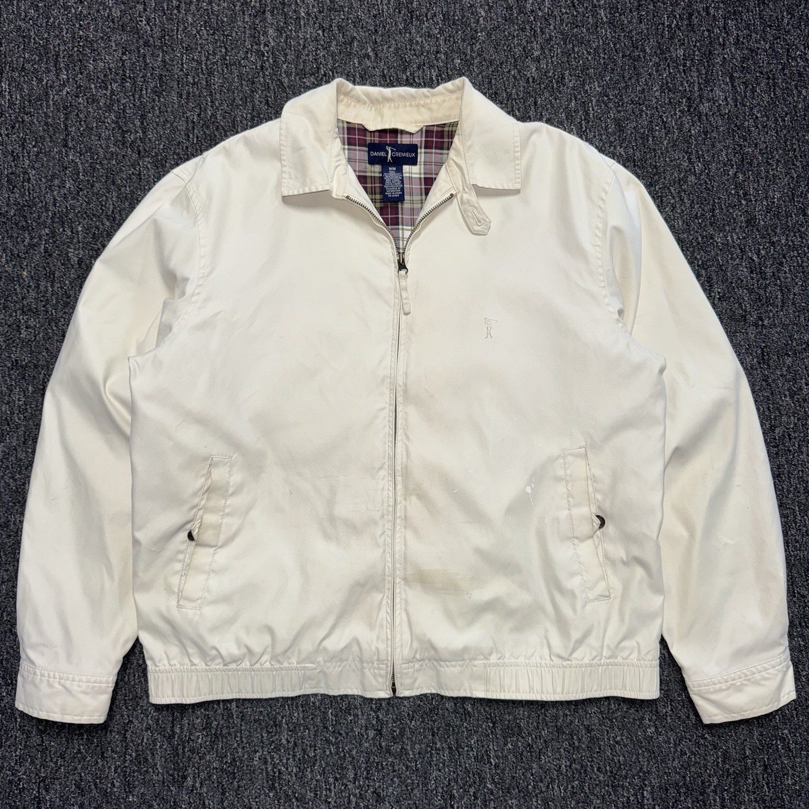 Mens Daniel Cremieux Ivory Plaid Lined Casual Zip Up Golf Bomber Jacket Sz M