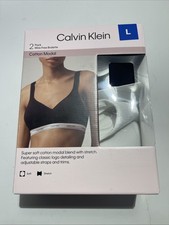 Calvin Klein Women's L 2 Pack Wire Free Bralette Cotton Modal Black/White