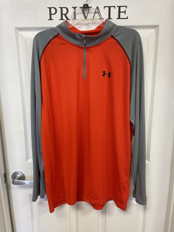 Under Armour 2XL Orange/Grey  L/S 1/4 Zip Athletic Loose