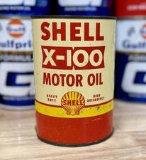 Vintage Shell X-100 Motor Oil Can Quart Empty