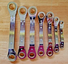 7 Pc. Set Vintage CRAFTSMAN Offset Double Boxed End Ratchet Wrenches Metric USA