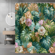 Tropical Floral Leaves Shower Curtain, Palm Monstera Print