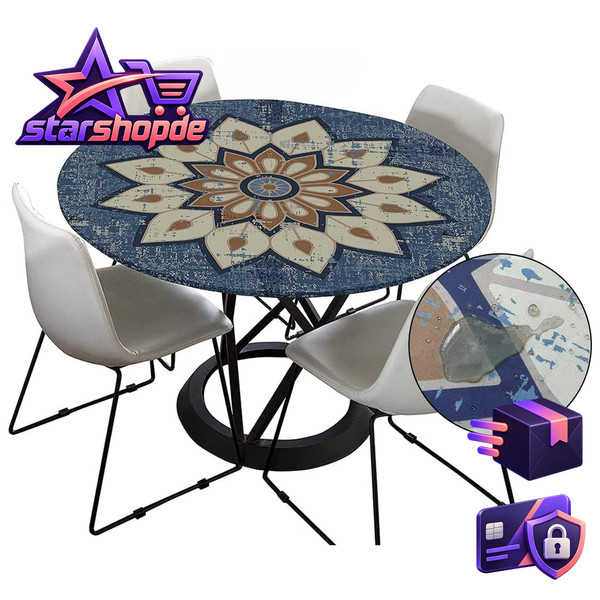 Tischdecke Rund 120Cm Wasserabweisend Abwaschbar Blau Mandala FüR Garten-image