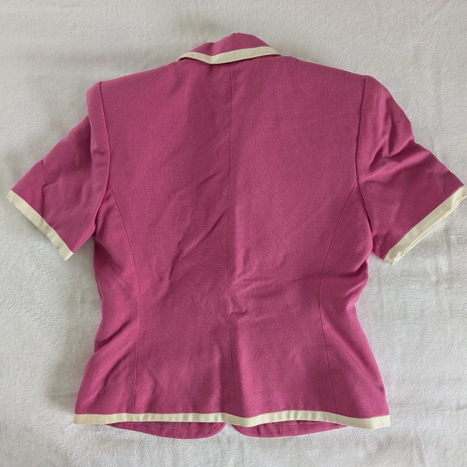 Винтажный Kasper для ASL маленький розовый блейзер коротким рукавом белая отделка золото кнопка куртка - Изображение 2 из 4