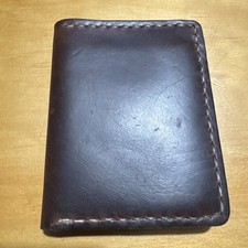 Horween Men’s Brown Bifold Wallet Card Holder w/ Logo, HandStitched, Cash Pocket