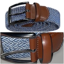 Perry Ellis Small Men Stretch Woven Leather Belt Casual 30-32 Blue White New