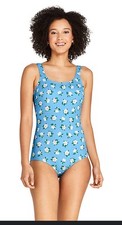 Lands End Draper James One Piece Bathing Suit Light Blue Multi Floral NWT  