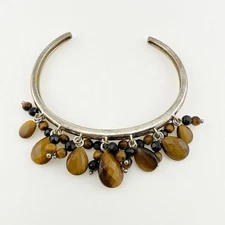 Whitney Kelly Bracelet Cuff Tigers Eye Charm Cha Cha Dangle Sterling Silver QVC