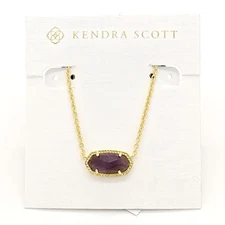 New Kendra Scott Elisa Gold Pendant Necklace in Amethyst